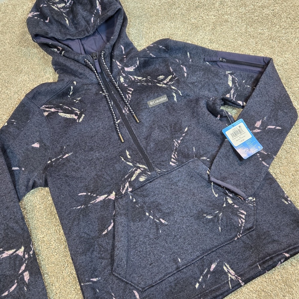 Columbia Sweater WomenM Omni-Shield Jacket‎ Navy/purple Half Zip Hooded Pinecone